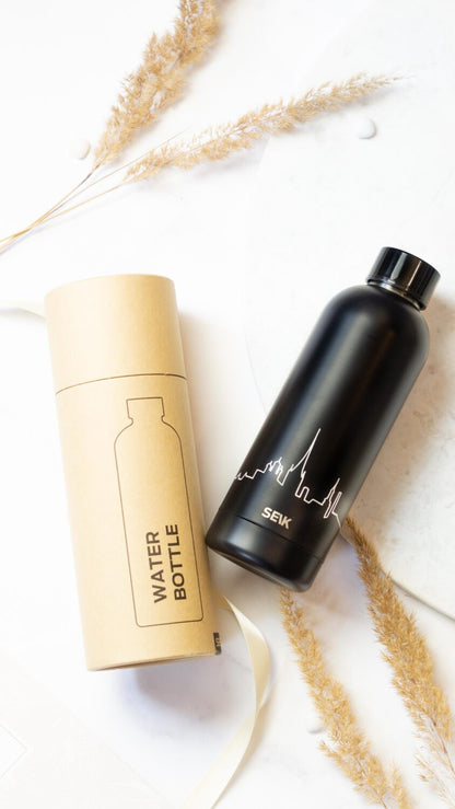 Water Bottle / Thermos – Tallinn Skyline from the Sea – Black, 500 ml, Stainless Steel